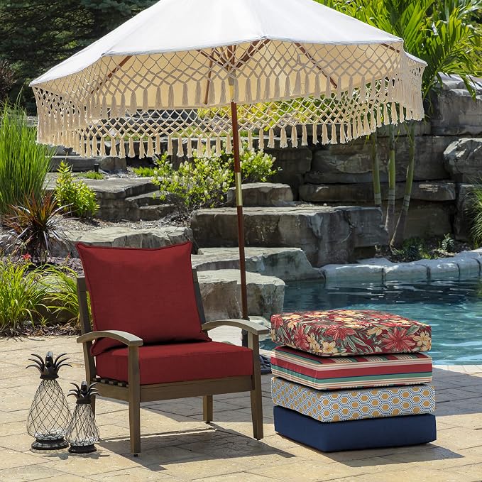 Arden Deep Seat Outdoor Chair Cushion Set (4-Pack), 24 in x 24 in, Weather-Proof, Rain-Proof, Fade Resistant Patio Cushion Set for Chair, Sofa, and Couch Ruby Red Leala | Outdoor Sofa, Couch, Conversation Set, Weather-Proof, Rain-Proof, Fade Resistant ...