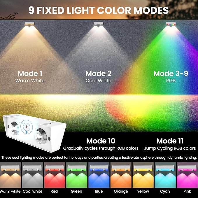 SOLPEX Solar Fence Lights Outdoor, 9 Fixed Colors ＆ Color Changing Fence Solar Lights Outdoor Waterproof IP65, LED Deck Lighting for Backyard Wall Step Patio Railing Pool Porch (8 Pack) | LED Deck Lighting for Halloween Backyard Wall Step Patio Railing...