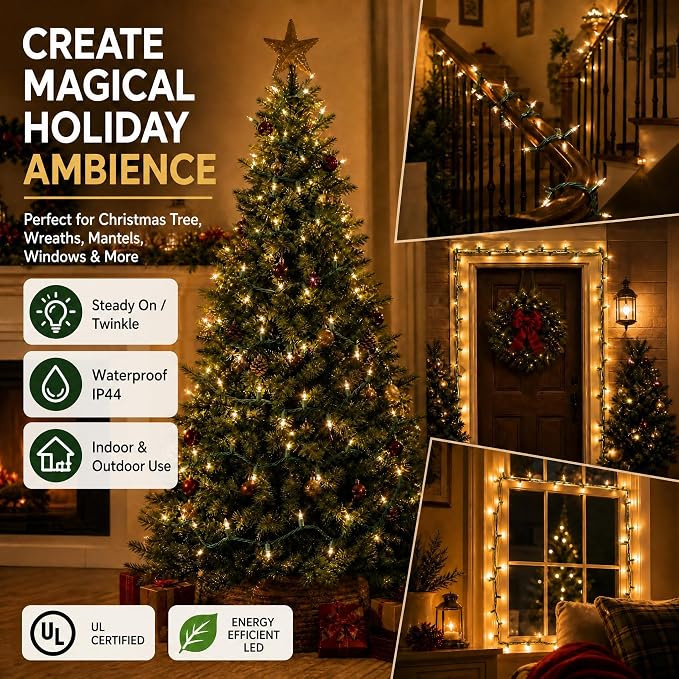 TW SHINE Warm White Christmas Lights Outdoor, 20FT 100 Count Incandescent Christmas Light Indoor, Waterproof Christmas Tree String Lights for Xmas Decorations | TW SHINE Christmas Light Indoor, Waterproof Christmas Tree String Lights for Outside Xmas D...