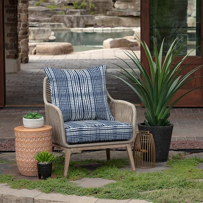 Arden Outdoor Deep Seat Cushion Set, 4-Pack, 24x24, Blue Shibori Stripe | Outdoor Sofa, Couch, Conversation Set, Weather-Proof, Rain-Proof, Fade Resistant for Chair, Mold and Mildew Resistant