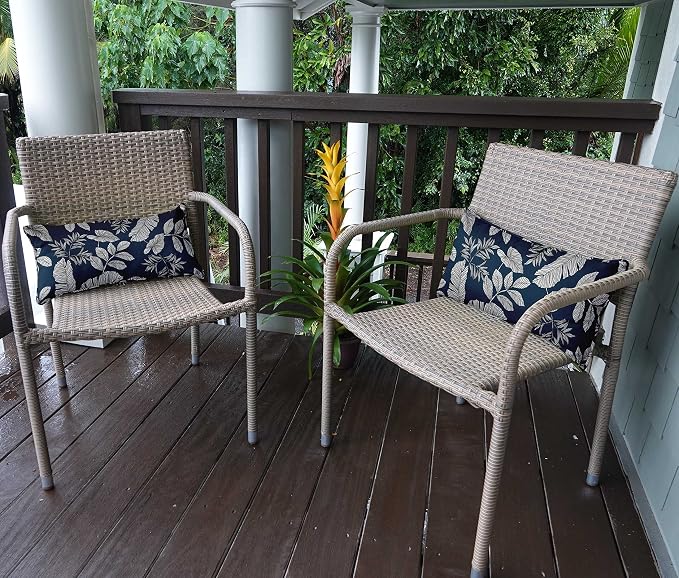 Indoor/Outdoor Polyester Fabric Lumbar Pillow Cover, All-Weather Waterproof Rectangular Cushion Case for Patio Furniture, 12 x 20 Set of 2 - Leaves-36