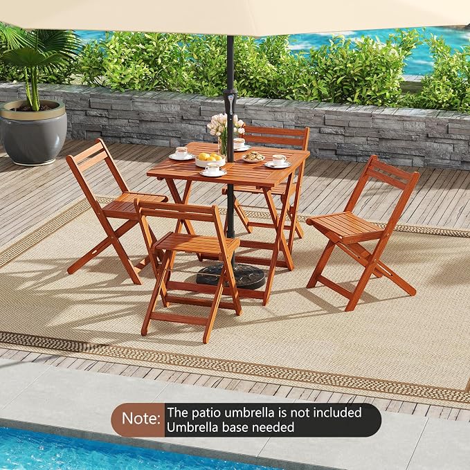 Outdoor Dining Table, Folding Bistro Table with 2" Umbrella Hole & X-Shaped Frame, Square Foldable Patio Table for Outdoors, Camping, Picnic, Yard (1)