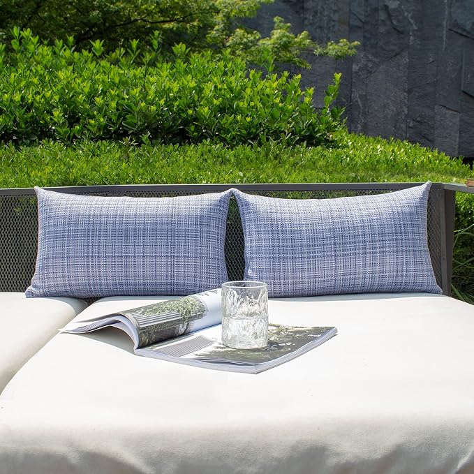 Kevin Textile Outdoor Waterproof 12"x20" Pillow Covers 2 Pack, Purple Blue | Water Resistant, Faux Linen Yarn-dyed, Woven Texture Throw Pillow Covers for Tent Patio Garden Couch Sofa