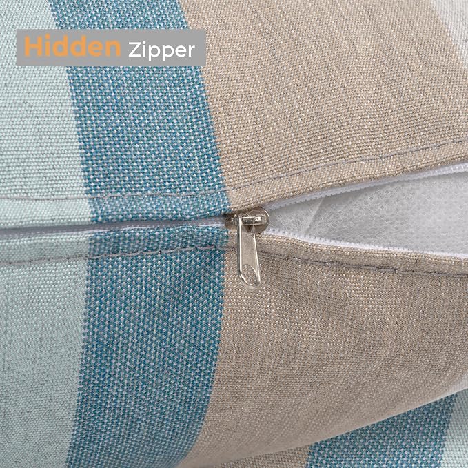Outdoor Pillows, Patio Decorative Pillows Pack of 2, Waterproof Throw Pillows for Outdoor Furniture, 16× 16 Comfortable Spring Outdoor Pillows for Bed, Couch, Sofa, Blue Stripe