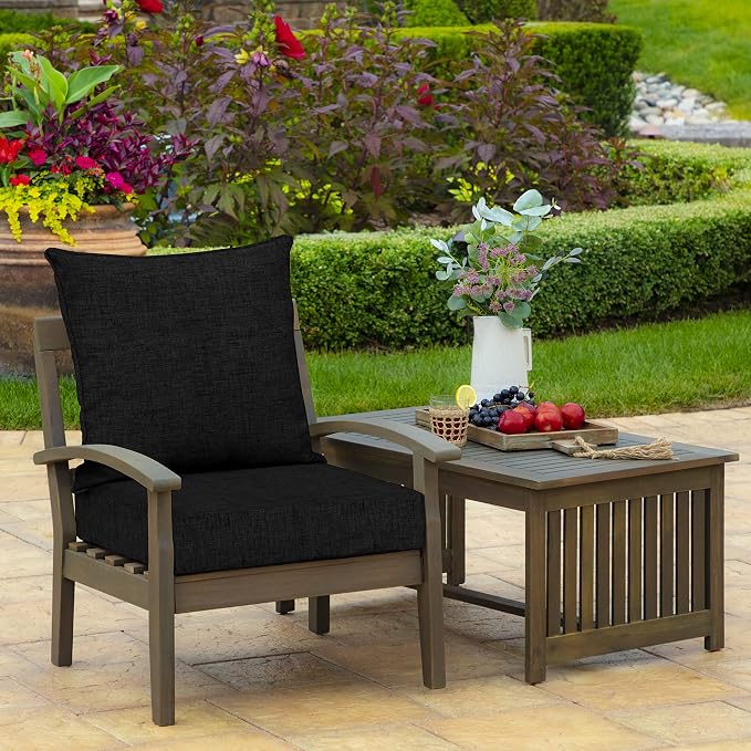 Arden Outdoor Deep Seat Cushion Set, Foam, 4-Pack, 24x24, Black | Sofa, Couch, Conversation Set, Premium High-Density Foam, Never Flattens, Mold and Mildew Resistant
