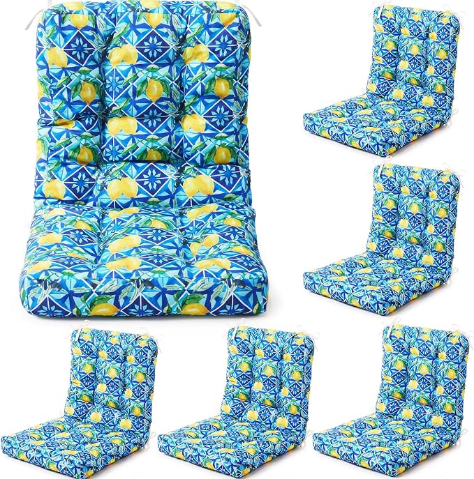 Hoteam 4 Set Outdoor Patio Chair Cushions 20 x 42 in Deep Seat Waterproof Patio Cushions Set for Furniture Replacement Removable Seat and Back (Mediterranean Lemon)