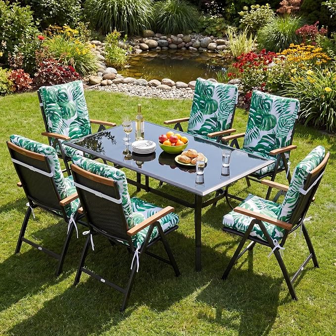 Hoteam 4 Set Outdoor Patio Chair Cushions 20 x 42 in Deep Seat Waterproof Patio Cushions Set for Furniture Replacement Removable Seat and Back (Monstera Deliciosa)