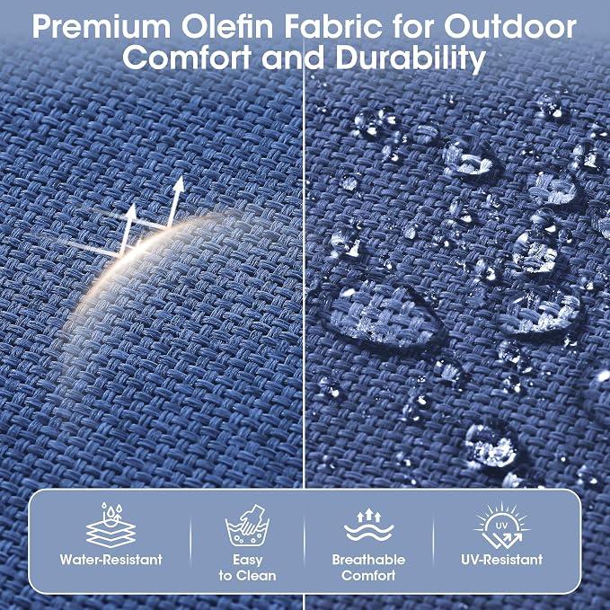 5 Piece Patio Furniture Set, Grey Wicker Outdoor Conversation Set with 2 Wicker Chairs, Side Table and 2 Ottomans, 6-Inch Thick Cushions, Blue Olefin Covers for Patio and Porch