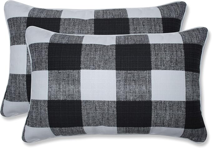 Pillow Perfect Outdoor/Indoor Anderson Matte Lumbar Pillows, 11.5" x 18.5", Black, 2 Pack
