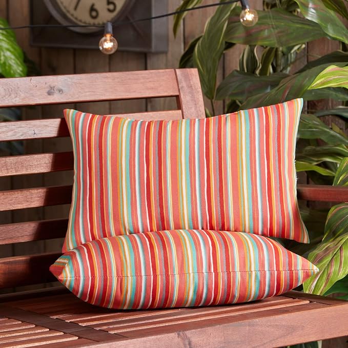 South Pine Porch Outdoor 19x12-inch Rectangle Accent Pillow (Set of 2), Watermelon Stripe