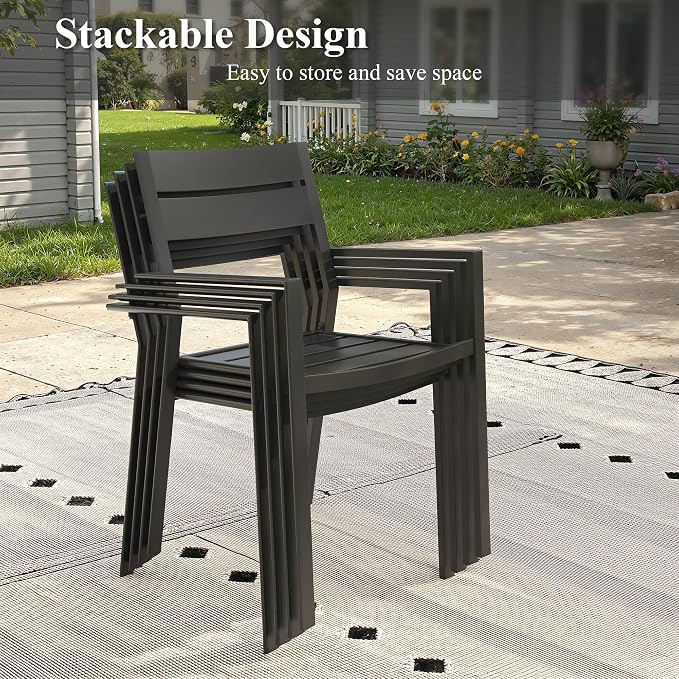 Patio Dining Set for 4, 40.6" Outdoor Dining Table and Chairs Set with Stackable Patio Chairs Outdoor Furniture Outdoor Furniture for Garden Deck Backyard, Black Table and Black Chairs
