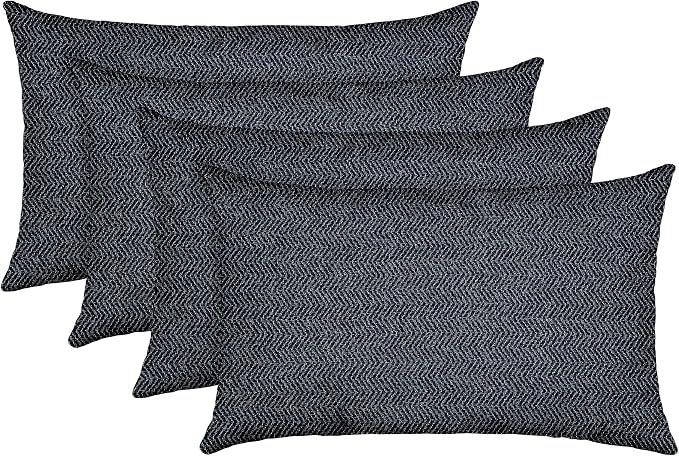 RSH DECOR: Sunbrella Lumbar Throw Pillows Set of 4 | 20" x 12" | Water & Fade-Resistant Performance Fabric | Outdoor Pillow Covers with Down-Alternative Inserts | Made in USA (Calder Midnight Indigo)