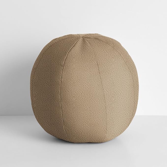 Sorra Home Boucle Outdoor Knife Edge Ball Single Pillow, 10 in W x 10 in H x 10 in D, Tan