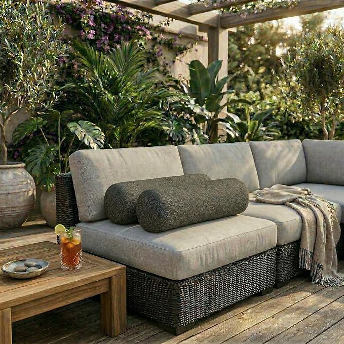 RSH DECOR: Sunbrella Neck Roll Pillows Set of 2 | 24” x 8” | Outdoor Bolster for Patio, Deck, Porch, or Poolside Chairs | Fade & Water-Resistant | Made in USA (Calder Midnight Indigo)