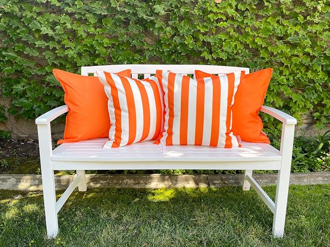Pack of 2 Outdoor 20''x20'' Waterproof Orange Striped Throw Pillow Covers Decorative Square Cushion Patio Pillows for Patio Furniture (Orange Tiger)