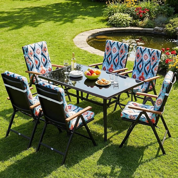 Hoteam 4 Set Outdoor Patio Chair Cushions 20 x 42 in Deep Seat Waterproof Patio Cushions Set for Furniture Replacement Removable Seat and Back (Ethnic Style)