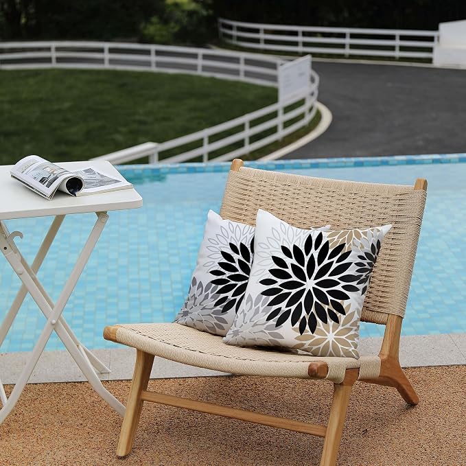 DFXSZ Outdoor Waterproof Pillow Covers 20x20 Set of 2 Black Brown Flower | Spring Summer Waterproof Flower Throw Pillowcases（No Inserts）Outdoor Decor for Patio Funiture Garden Polyester Covers
