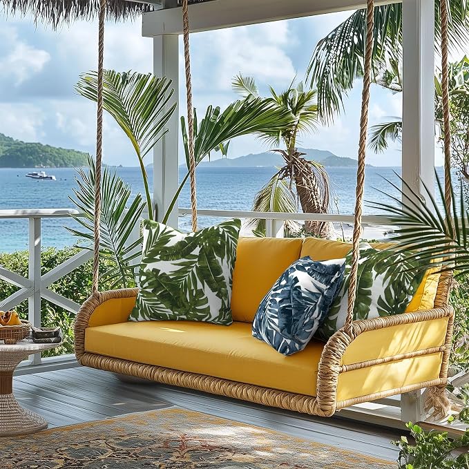 Outdoor Throw Pillow Covers 16x16 Inch, Square Patio Pillow Cases Pack of 2, Modern Decorative Back Cushion Covers for Patio Furniture Garden Couch Farmhouse, Palm Blue