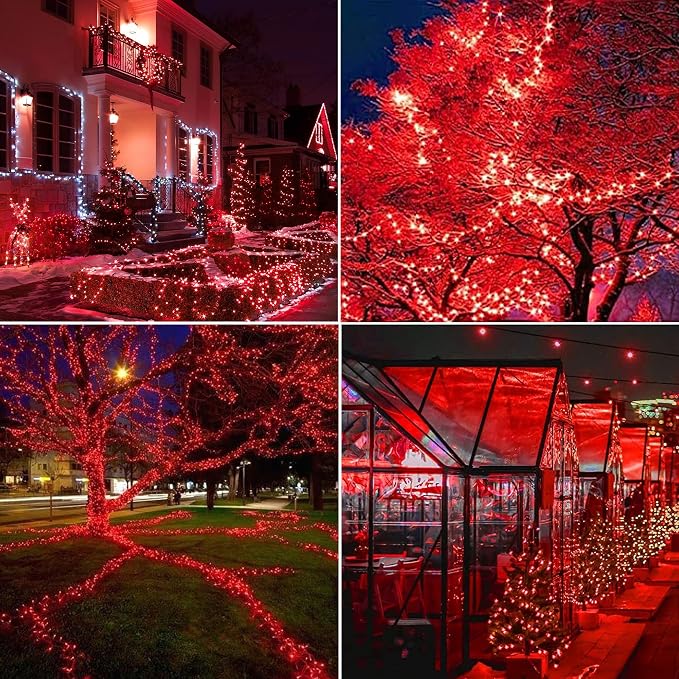 Joomer Solar Fairy Lights, 2-Pack Total 80FT 240LED String Lights, Red | Silver Wire, Solar String Light Waterproof 8 Lighting Modes for Patio Fence Party Garden Yard Home Outdoor Decoration