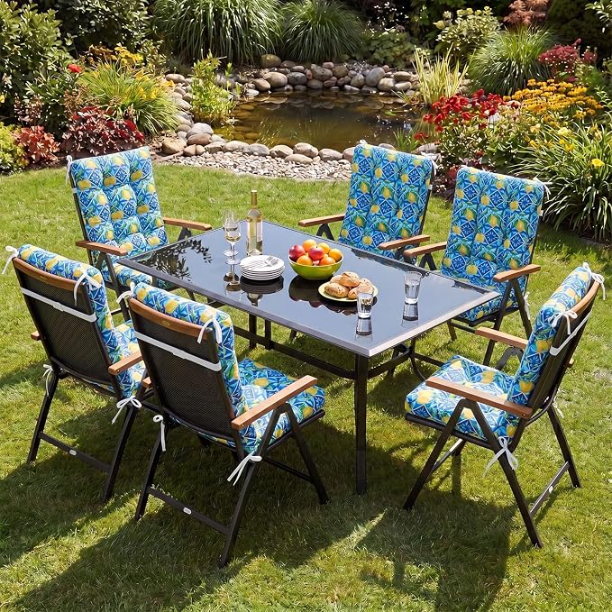 Hoteam 4 Set Outdoor Patio Chair Cushions 20 x 42 in Deep Seat Waterproof Patio Cushions Set for Furniture Replacement Removable Seat and Back (Mediterranean Lemon)