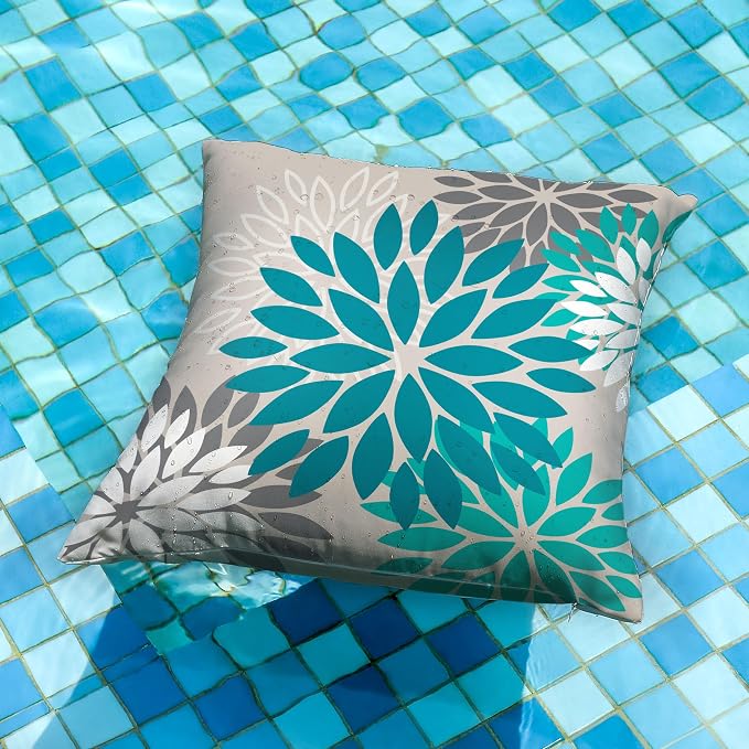 DFXSZ Outdoor Waterproof Pillow Covers 18x18 Set of 2 DarkLightGreen Flower | Spring Summer Waterproof Flower Throw Pillowcases（No Inserts）Outdoor Decor for Patio Funiture Garden Polyester Covers