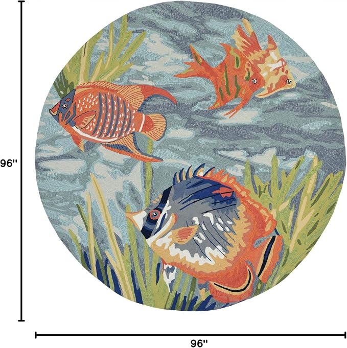 Liora Manne Ravella Coastal Tropical Fish Indoor/Outdoor Round Rug, 8', Blue