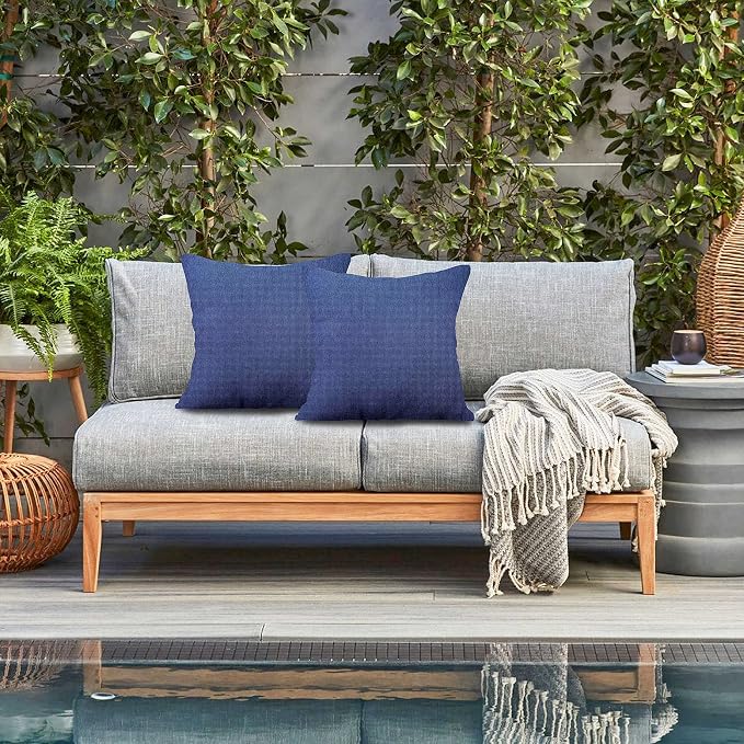 Home Brilliant Outdoor Pillows for Patio Furniture Waterproof Linen Pillow Covers Modern Throw Pillow Covers for Living Room, 4 Pieces, 16 inches(40 x 40cm), Dark Blue