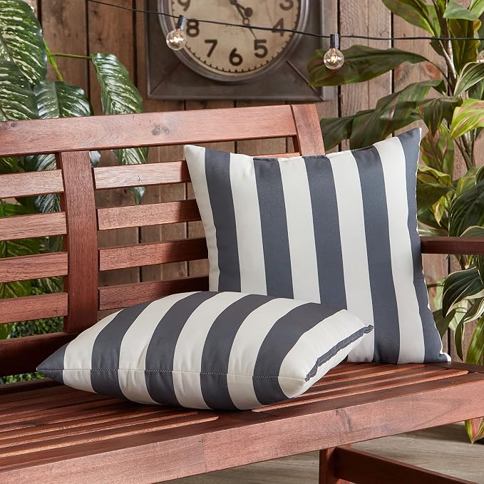 South Pine Porch Outdoor 17-inch Square Accent Pillow (Set of 2), Canopy Stripe Gray