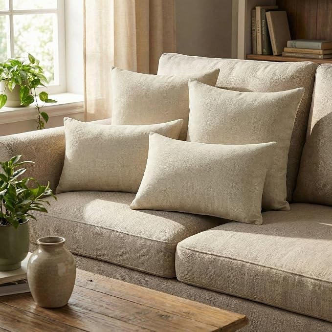 RSH DECOR: Sunbrella Lumbar & Square Pillows Set of 4 | 20" x 12" & 20" x 20" | Water and Fade-Resistant Performance Fabric | Outdoor Throw Pillows | Made in USA (Spectrum Dove)