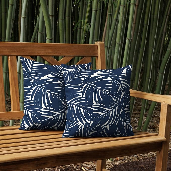 Arden Outdoor Toss Pillow, earthFIBER, 2-Pack, 16x16, Blue Palm