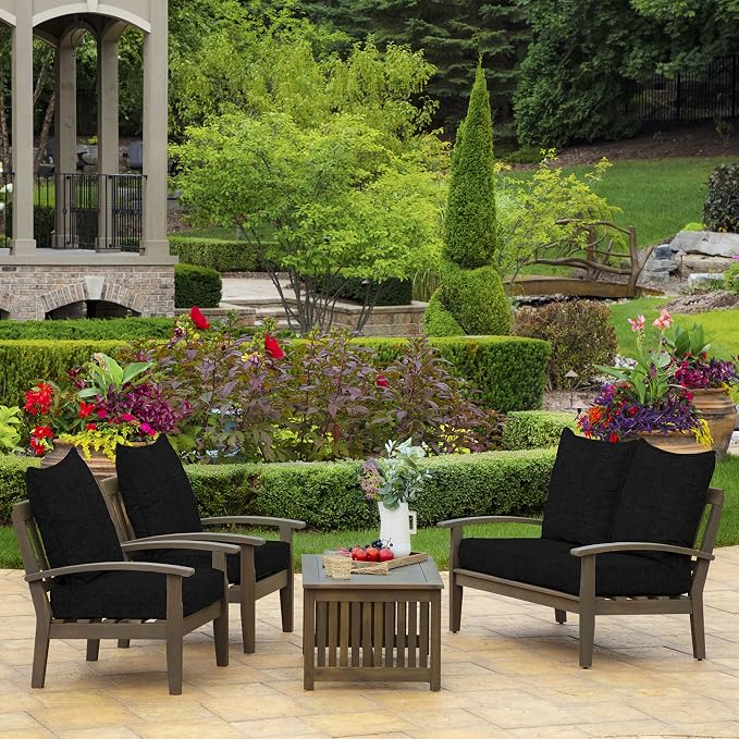 Arden Outdoor Deep Seat Cushion Set, 2-Pack, 24x24, Black | Outdoor Sofa, Couch, Conversation Set, Weather-Proof, Rain-Proof, Fade Resistant for Chair, Mold and Mildew Resistant
