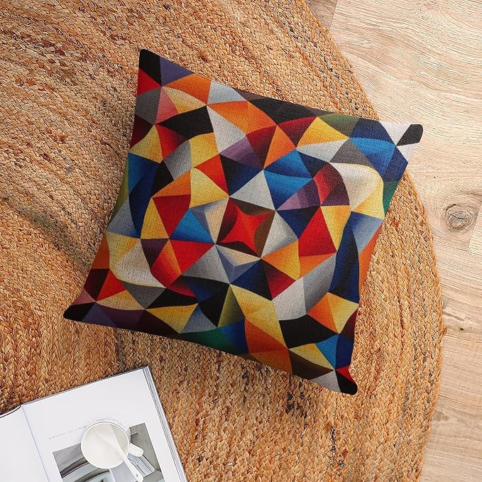 Farmhouse Pillow Covers Colorful Fun Aesthetic Mid Century Modern Gomestry Pillow Cases 18"x18" Vintage Geometric Outdoor Square Pillow Cushion Cases Home Decoration for Sofa Couch Living Bed Room