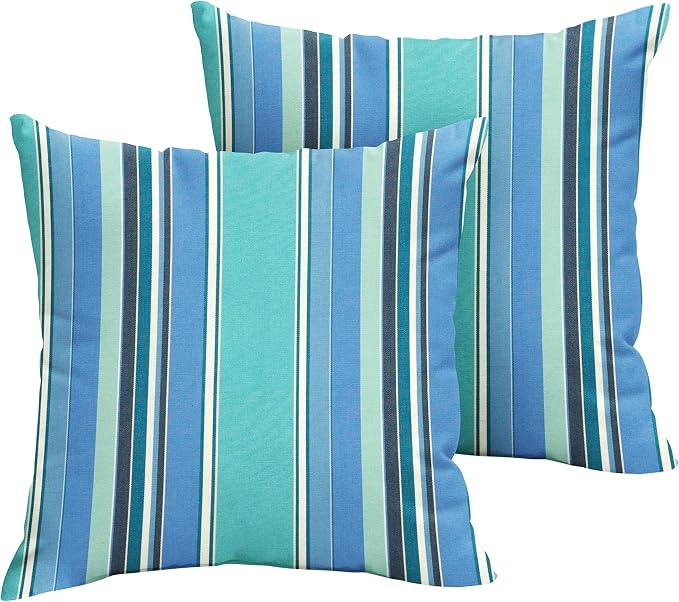 Sorra Home x Sunbrella - Indoor/Outdoor Square Pillows (Set of 2), Blue Stripes