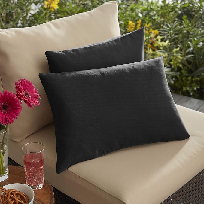 Sorra Home x Sunbrella Indoor/Outdoor Lumbar Pillow, 12 x 24, Black, Set of 2