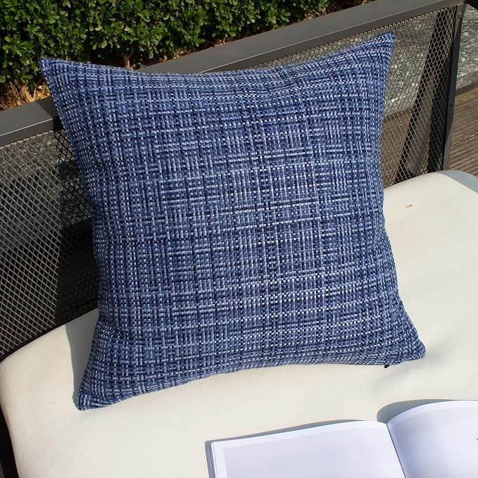 Kevin Textile Outdoor Waterproof 20x20 Inch Pillow Covers 2 Pack, Navy Blue | Water Resistant, Faux Linen Yarn-dyed, Woven Texture Throw Pillow Covers for Tent Patio Garden Couch Sofa