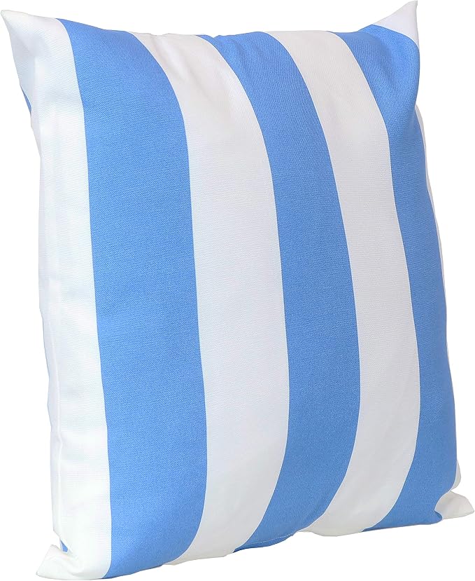 Sunnydaze Indoor and Outdoor Decorative Throw Pillows Set of 2 with Zipper Closures and Inserts - 17-Inch Square Patio Furniture Accents - Weather-Resistant Polyester - Beach-Bound Stripe