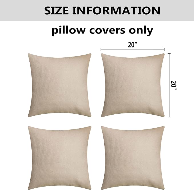 Home Brilliant Pillow Shams Outdoor Pillows Covers Linen Decorative Throw Pillow Cover, 20x20 inch(50cm), 4 Pcs, Light Linen