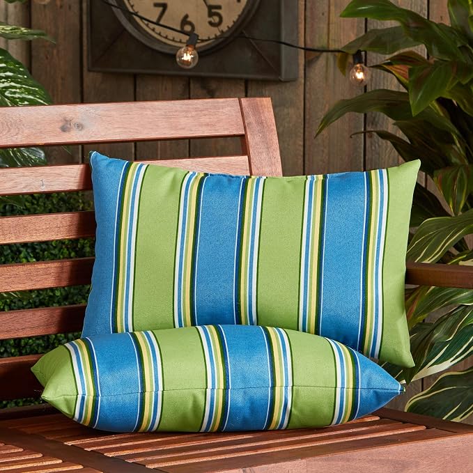 Greendale Home Fashions 2-Pack Outdoor 19x12 inch Rectangle Decorative Throw Pillow, Belize Stripe