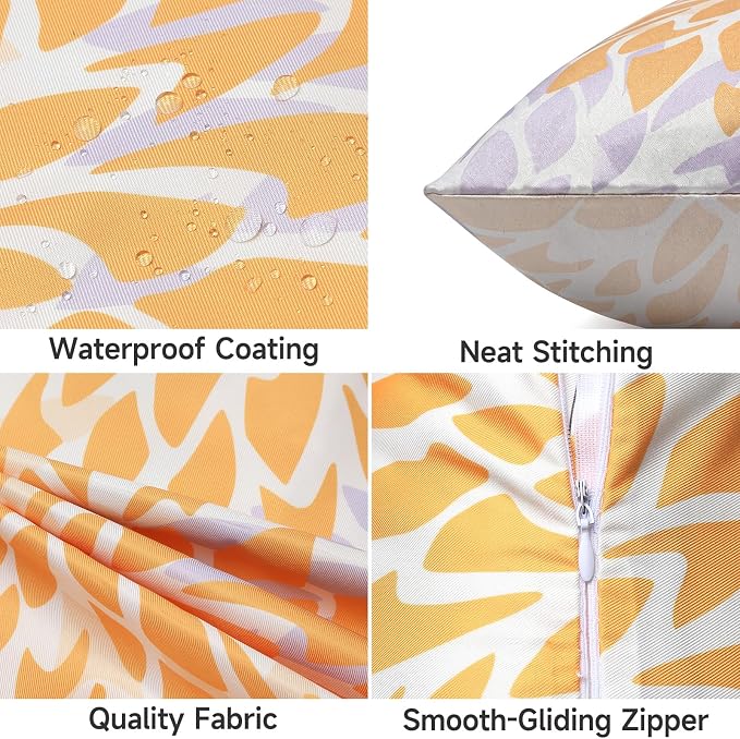 Outdoor Pillow Covers Waterproof Cushion Covers Patio Pillows Case 2 Pack | 18x18inch,Printed Boho Flowers,Seamless,Hidden Zipper,Machine Washable,Perfect decoration for Porch,Patio,Balcony