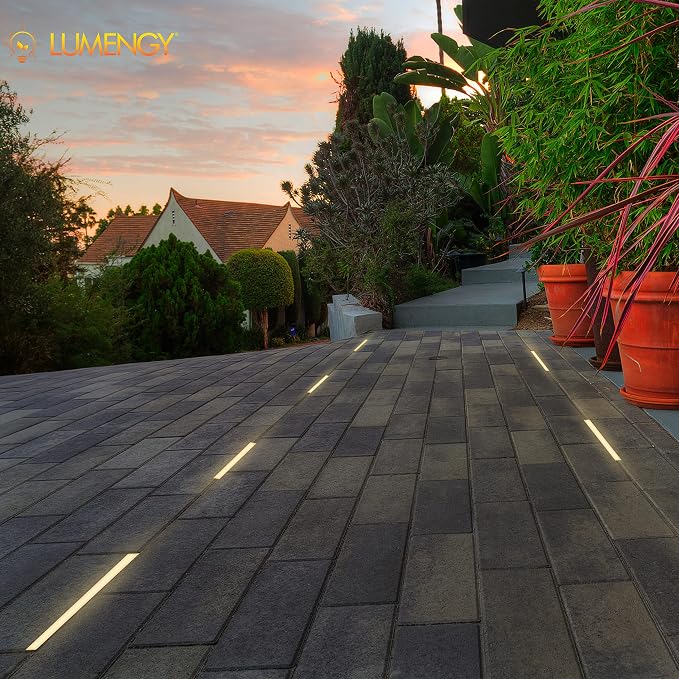 LUMENGY Paver Light Slim 0.5x16 Inch (0.55x15.75), 2700K Warm White, Glare-Free Linear Lighting for Driveways, Walkways and Paver Borders, 12V Hardwired, IP67 Waterproof, Drive-Over Rated