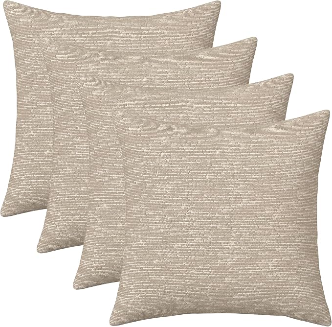 RSH DECOR: Sunbrella Square Throw Pillows Set of 4 | 20" x 20" | Water and Fade-Resistant Fabric | Outdoor Pillow Covers with Down-Alternative Inserts | Made in USA (Soft Cloud Chenille Burlap)