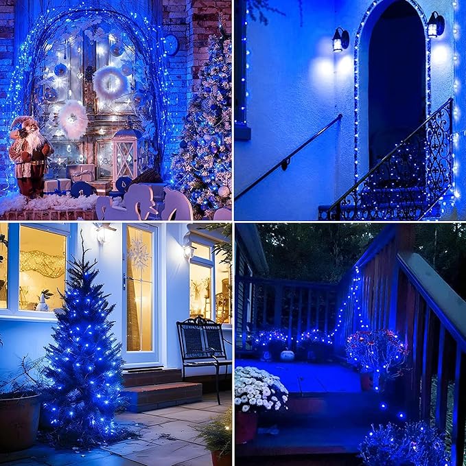 Joomer Solar Fairy Lights, 2-Pack Total 80FT 240LED String Lights, Blue | Silver Wire, Solar String Light Waterproof 8 Lighting Modes for Patio Fence Party Garden Yard Home Outdoor Decoration