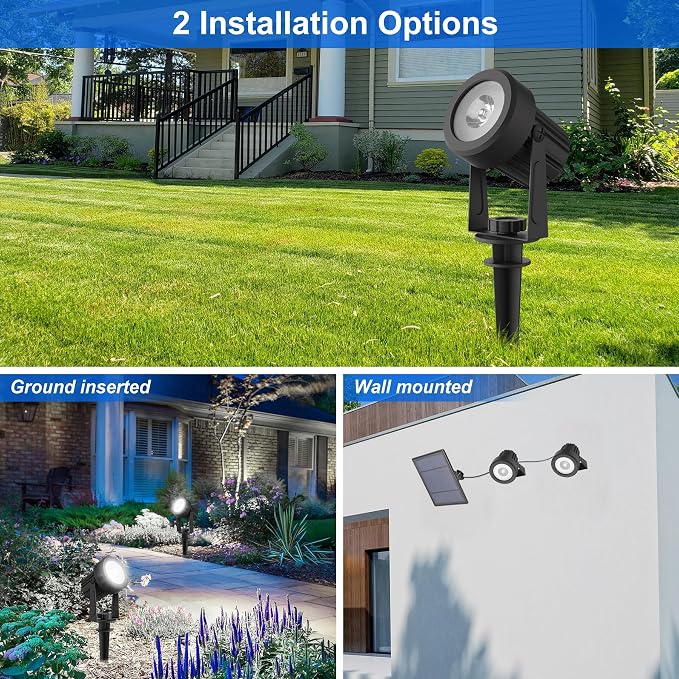 Solar Spot Lights Outdoor, 4-in-1 Solar Landscape Spotlight Waterproof 9.8ft Cable, 5W 3000mAh, Dusk to Dawn Auto ON/Off Adjustable Wall Lights for Yard, Ground, Garden, Pool, Lawn (Cold White)