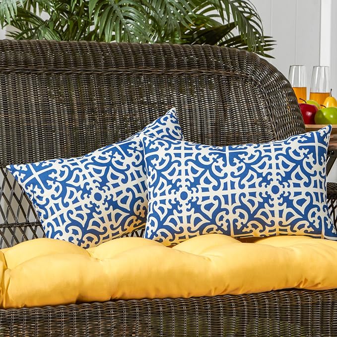 Greendale Home Fashions 2-Pack Outdoor 19x12 inch Rectangle Decorative Throw Pillow, Azure