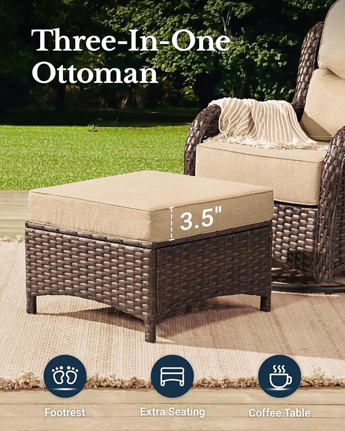 HILLGA Luxury High Back Patio Furniture Set with 6-Inch Thick Cushion, 8-Piece Outdoor Conversation Set with Sofa, Swivel Rocker Chairs & Ottomans, Ideal for Porch Pool Deck Yard (Beige)