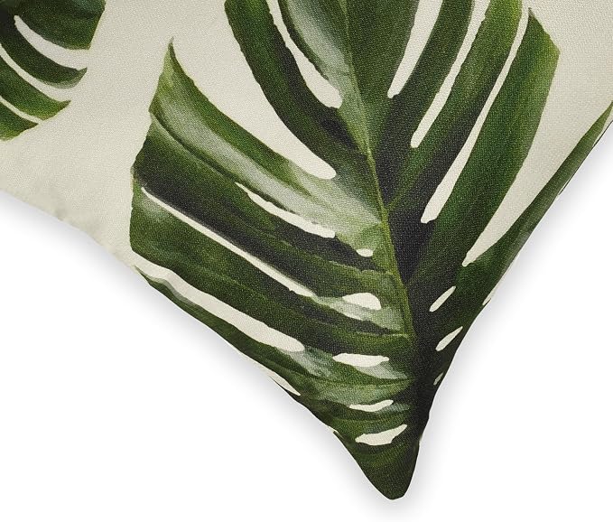 Fab Habitat Indoor/Outdoor Throw Pillow Made from Recycled Polyester Yarn - Stain Resistant, Machine Washable, Insert Included - Tropical - Patio, Deck, Living Room - Palm Leaves Green (20" x 20")