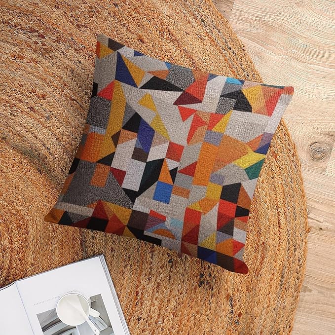 Decorations Pillow Covers Colorful Retro Abstract Pillowcase Colorful Fun Aesthetic Mid Century Modern Gomestry Couch Throw Pillows Home Decor Throw Pillows Cover 18"x18"