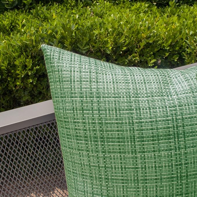 Kevin Textile Outdoor Waterproof 26"x26" Pillow Covers 2 Pack, Sage Green | Water Resistant, Faux Linen Yarn-dyed, Woven Texture Euro Throw Pillow Covers for Tent Patio Garden Couch Sofa