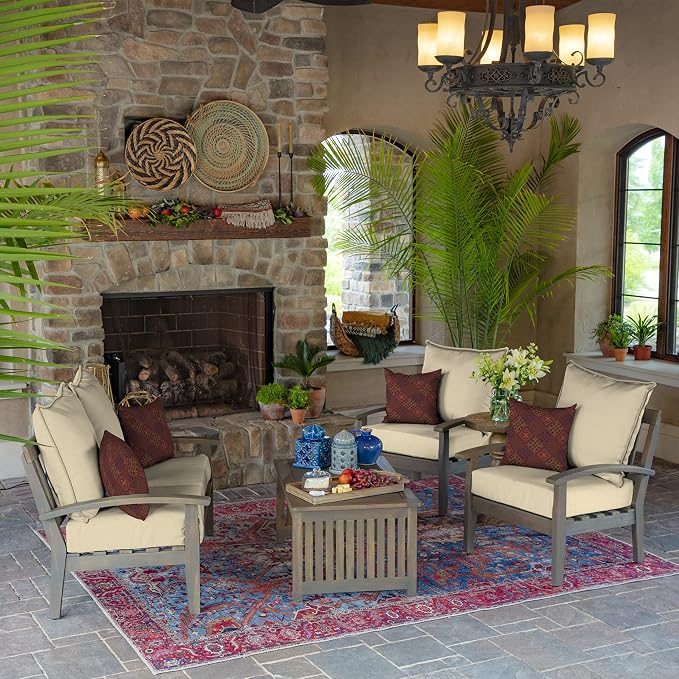 Arden Deep Seat Outdoor Chair Cushion Set (2-Pack), 24 in x 24 in, Weather-Proof, Rain-Proof, Fade Resistant Patio Cushion Set for Chair, Sofa, and Couch Tan Leala | Outdoor Sofa, Couch, Conversation Set, Weather-Proof, Rain-Proof, Fade Resistant for C...