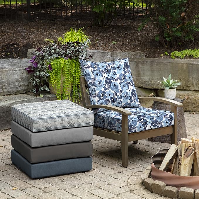 Arden Outdoor Deep Seat Cushion Set, 2-Pack, 24x24, Blue Garden Floral | Outdoor Sofa, Couch, Conversation Set, Weather-Proof, Rain-Proof, Fade Resistant for Chair, Mold and Mildew Resistant